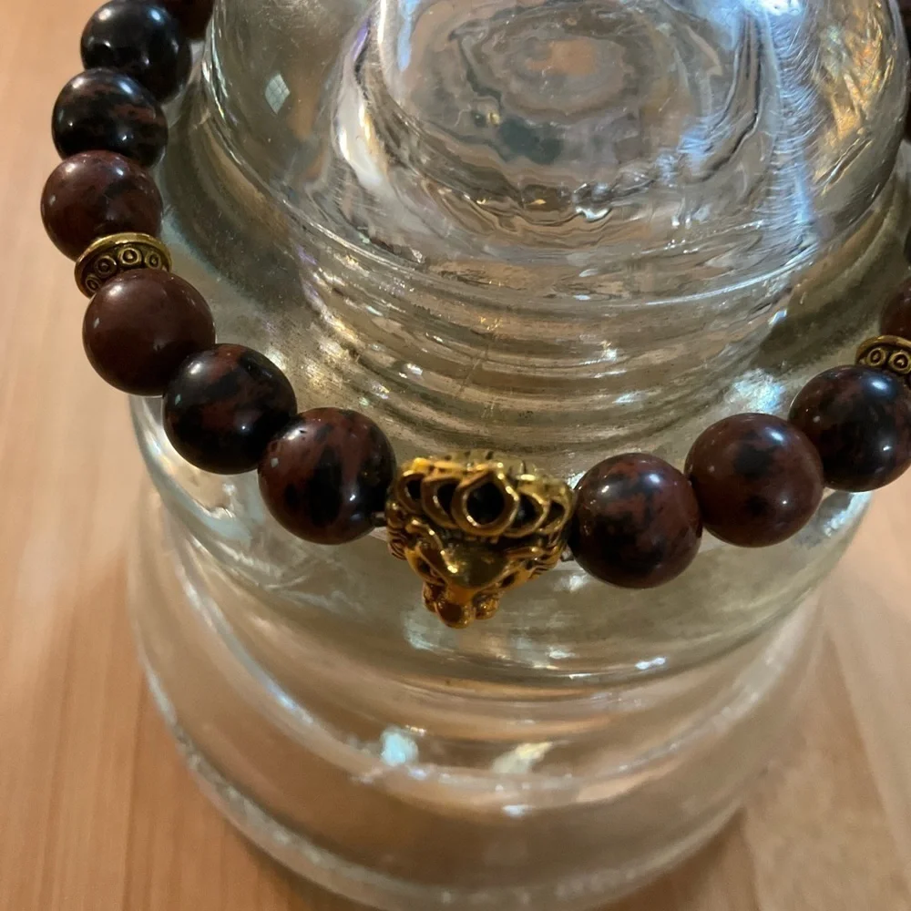 Hand Crafted Bracelet Brown Lion Bead Gemstone Stretch